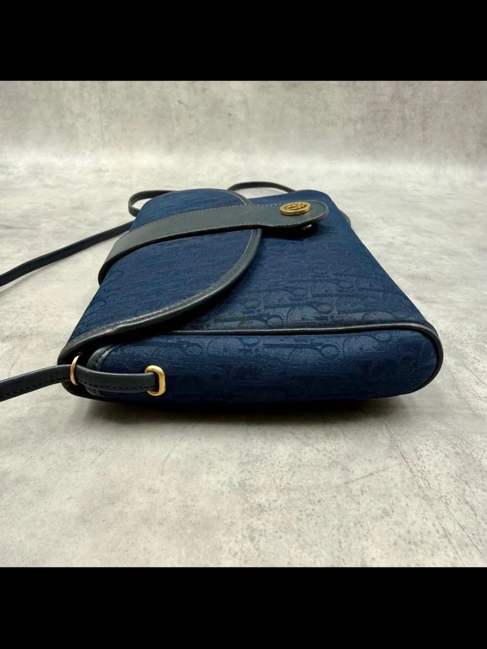 Dior Navy Monogram Shoulder Bag with Gold-Tone Logo